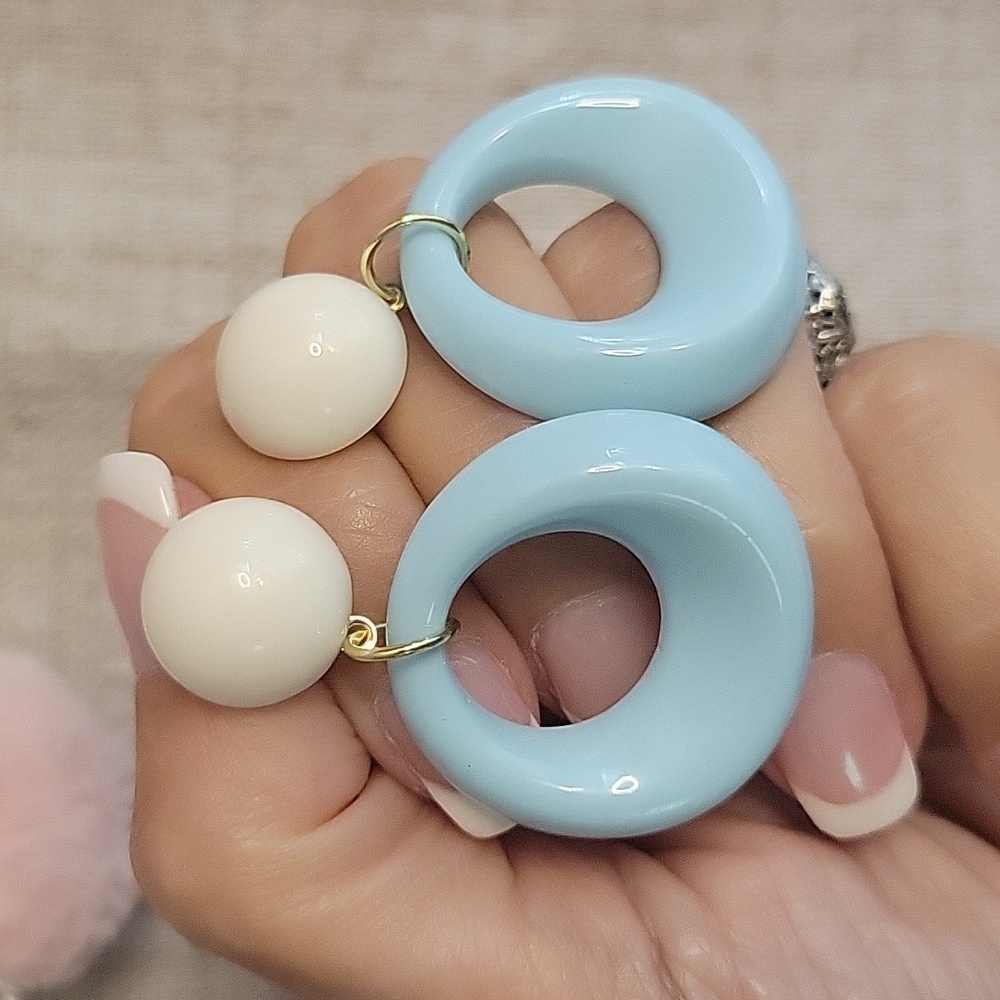 RETRO MOD HOOP DROP EARRINGS, Choice Of Color - Picture 5 of 7